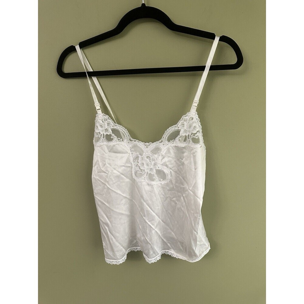 Vintage Lace Trimmed Camisole Top Lingerie Size M Ivory Cream Adj‎ Thin Straps